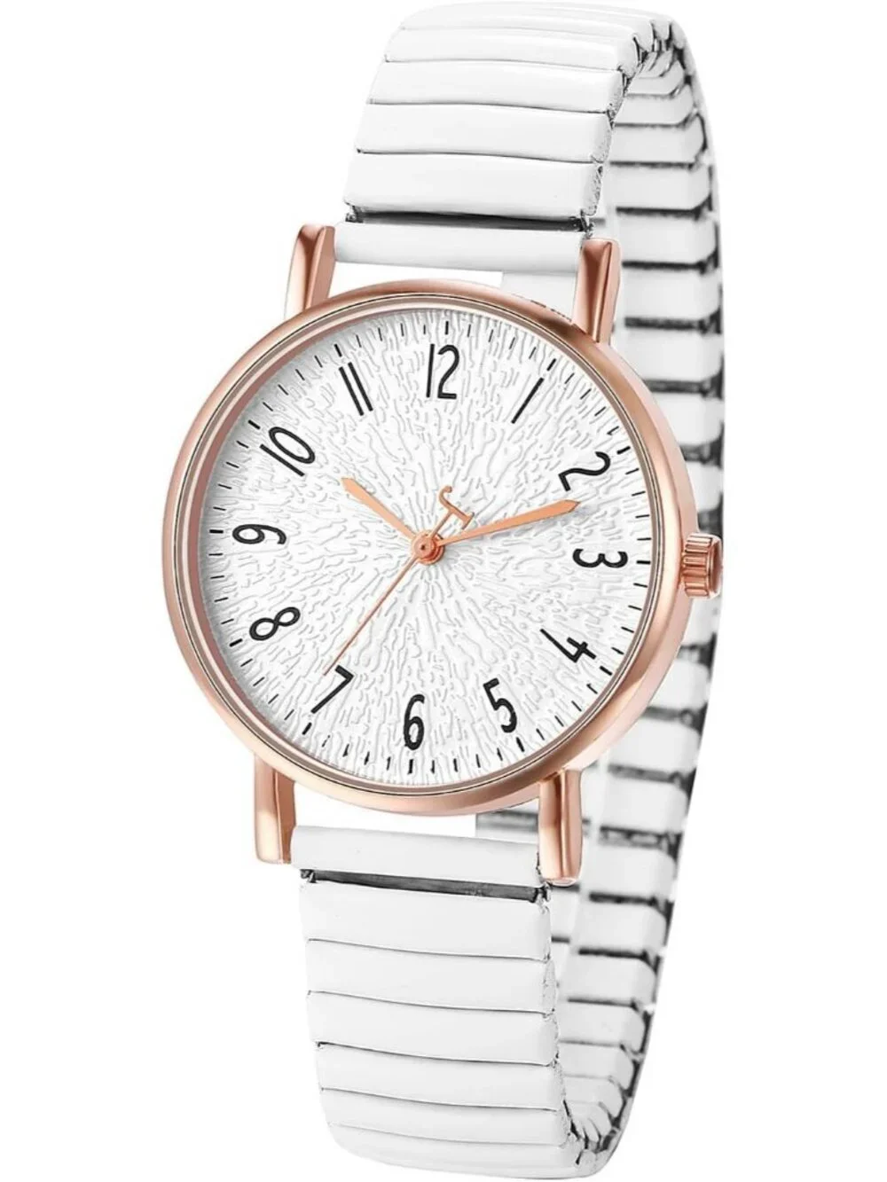 Women's White Analog Quartz Big Dial Elastic Stretch Band Casual Wrist Watch